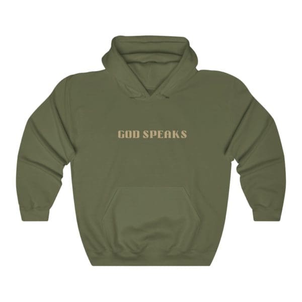 Front, God Speaks Hoodie, Green