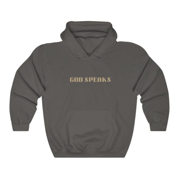 Front, God Speaks Hoodie, Charcoal